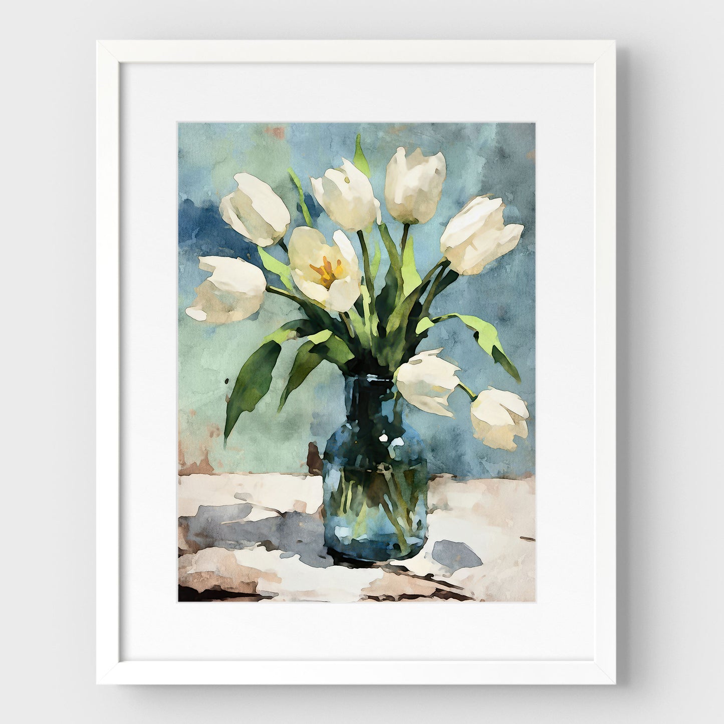 White Tulips Impressionist Still Life Print
