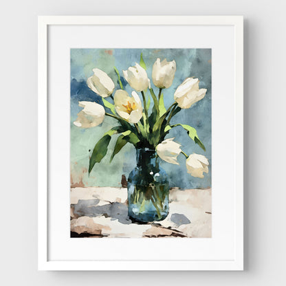 White Tulips Impressionist Still Life Print