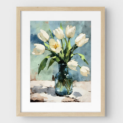 White Tulips Impressionist Still Life Print