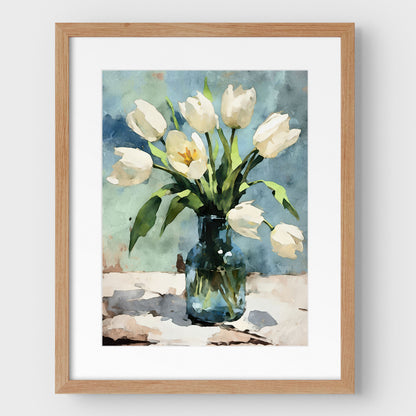 White Tulips Impressionist Still Life Print
