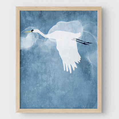 Egret in Flight - Wings Down Print