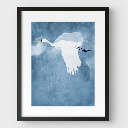 Egret in Flight - Wings Down Print