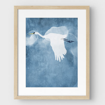 Egret in Flight - Wings Down Print