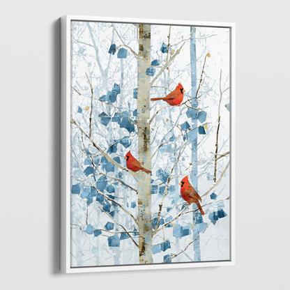 Winter Cardinals in Aspen Trees Art Print