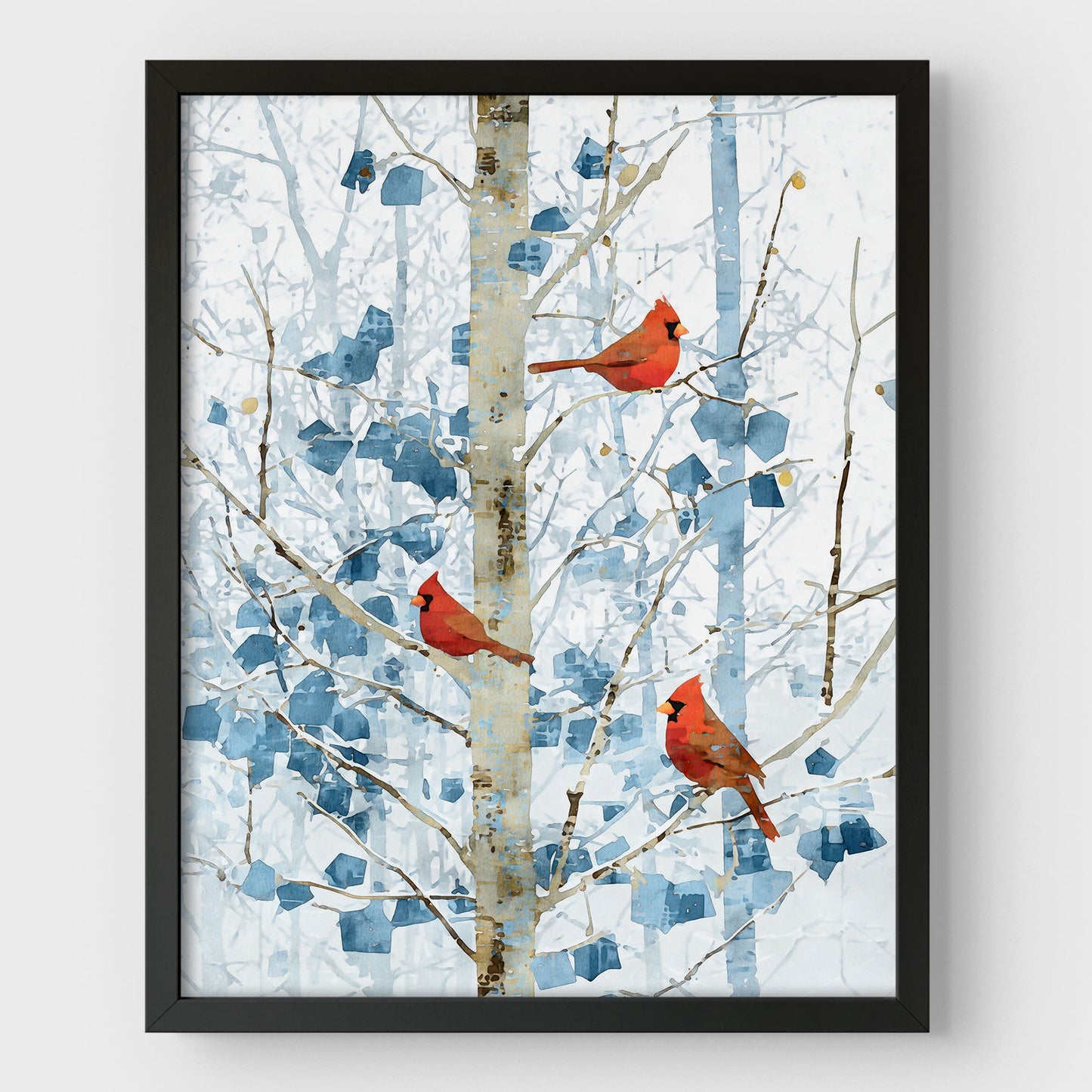 Winter Cardinals in Aspen Trees Art Print