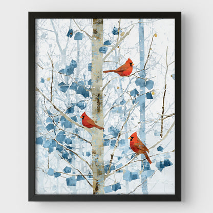 Winter Cardinals in Aspen Trees Art Print