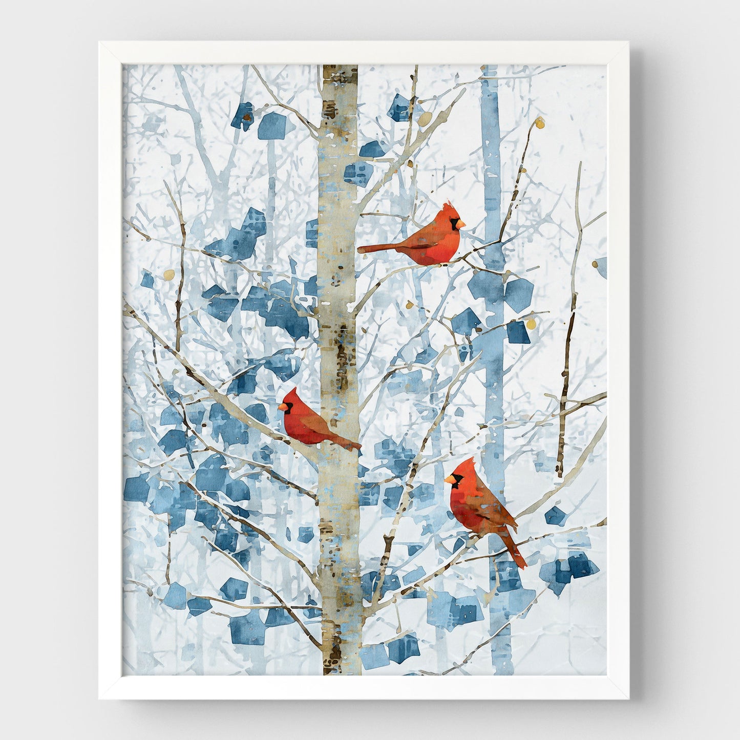 Winter Cardinals in Aspen Trees Art Print
