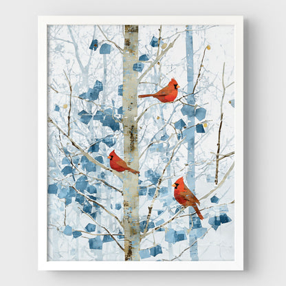 Winter Cardinals in Aspen Trees Art Print