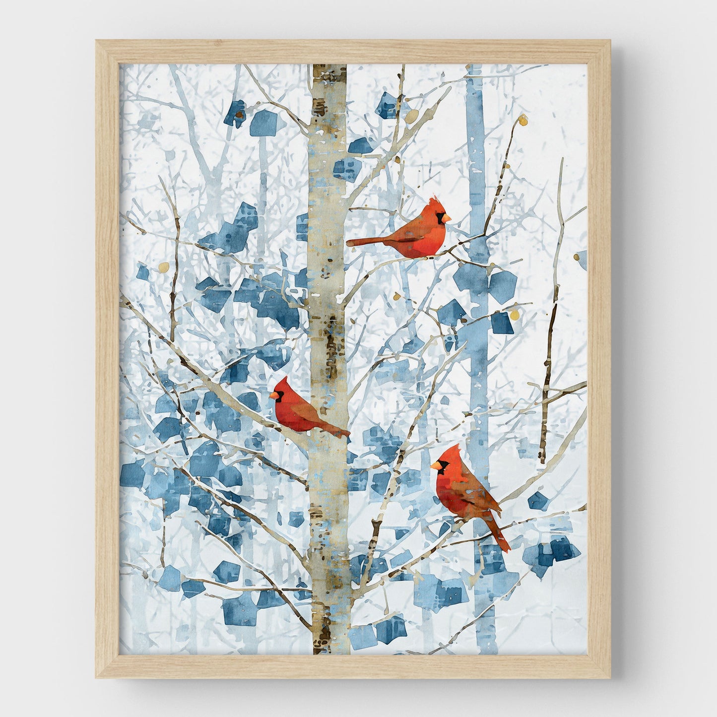 Winter Cardinals in Aspen Trees Art Print