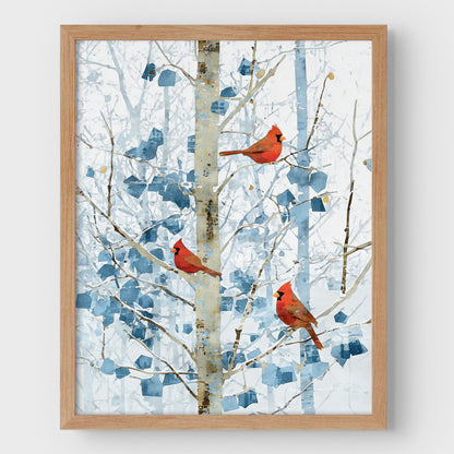 Winter Cardinals in Aspen Trees Art Print