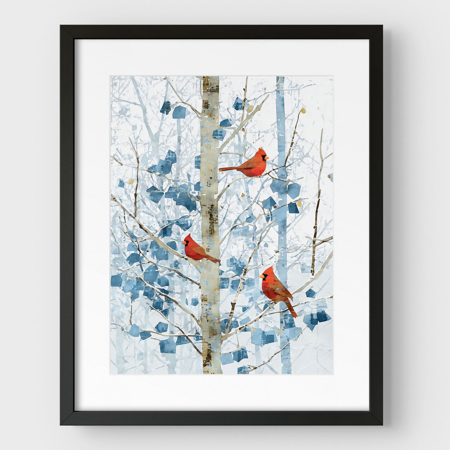 Winter Cardinals in Aspen Trees Art Print