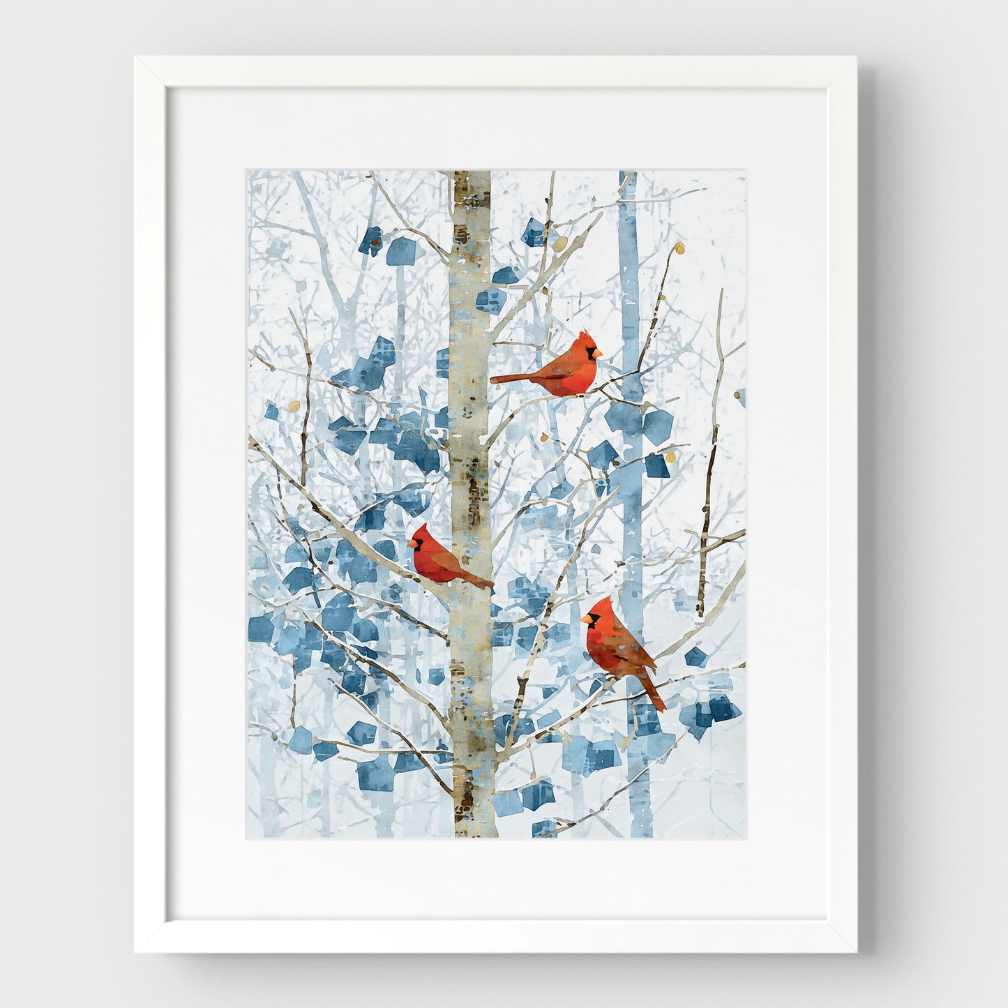 Winter Cardinals in Aspen Trees Art Print