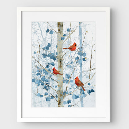 Winter Cardinals in Aspen Trees Art Print