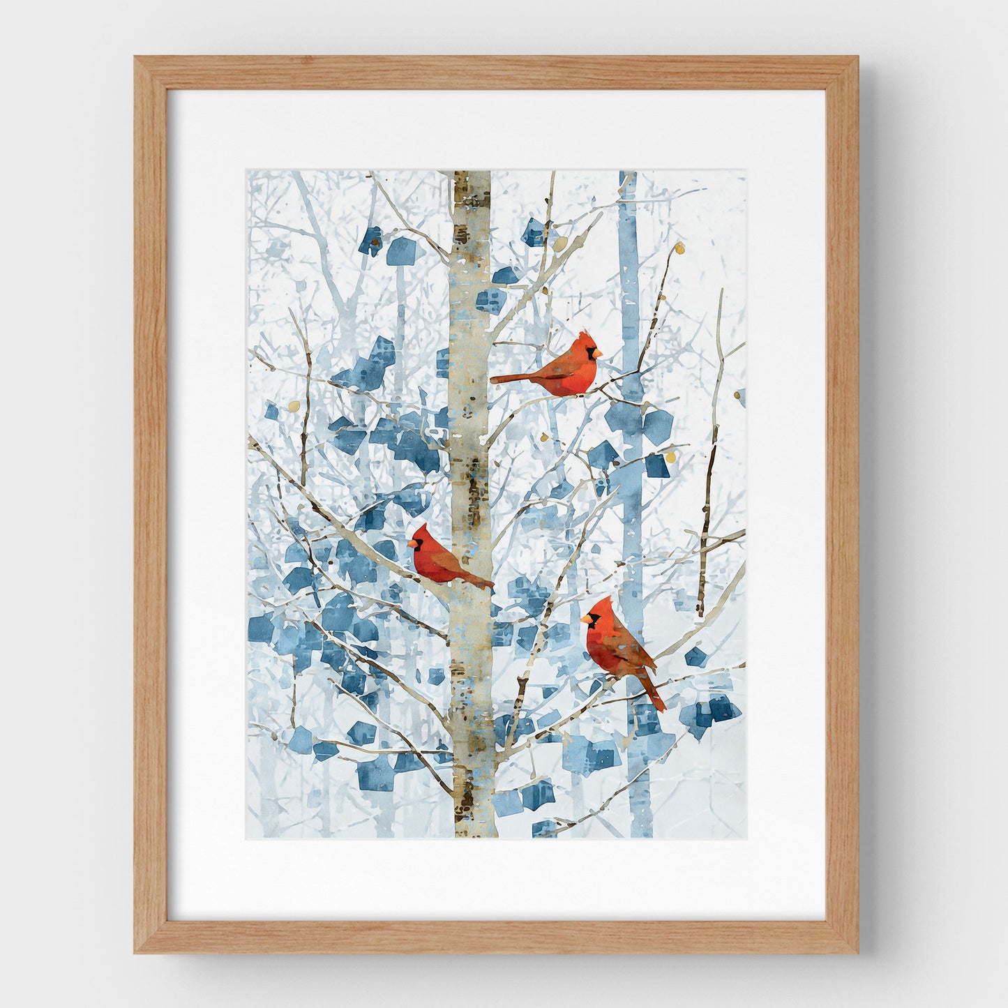 Winter Cardinals in Aspen Trees Art Print