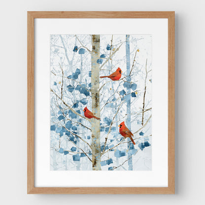 Winter Cardinals in Aspen Trees Art Print
