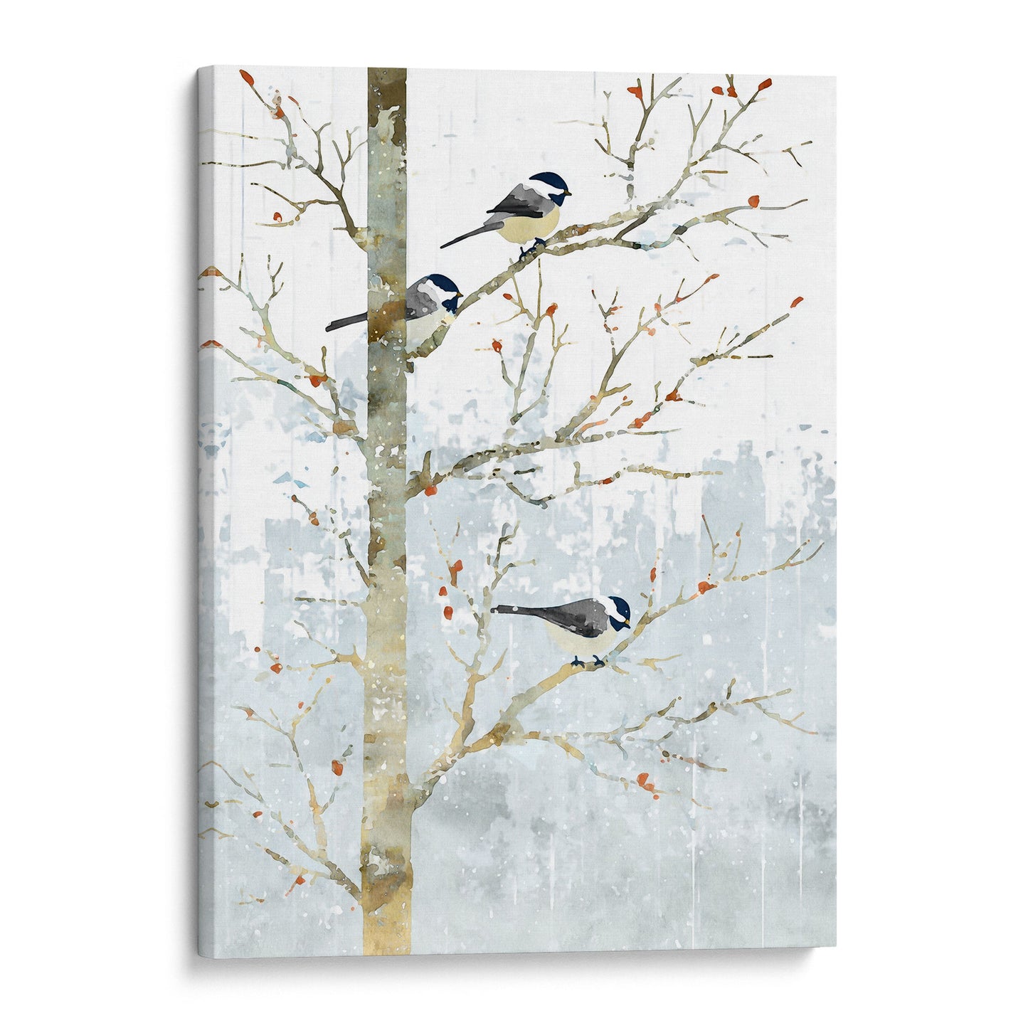 Winter Chickadees Watercolor Art Print