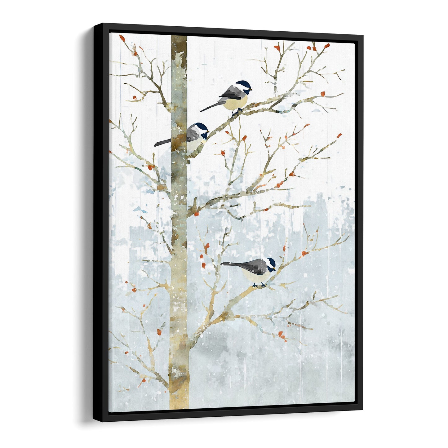 Winter Chickadees Watercolor Art Print