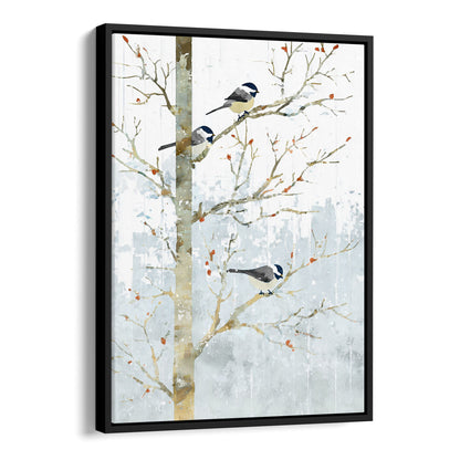 Winter Chickadees Watercolor Art Print