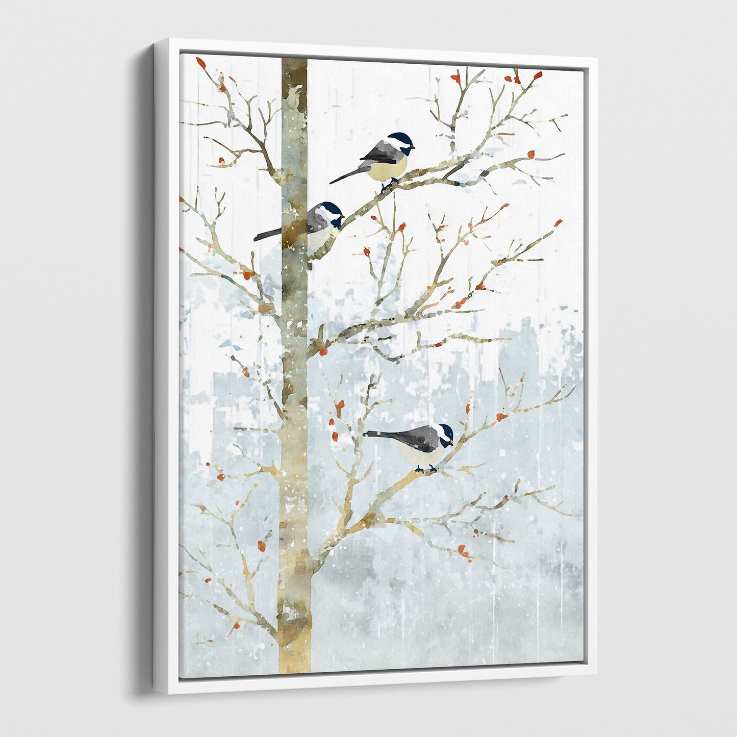 Winter Chickadees Watercolor Art Print