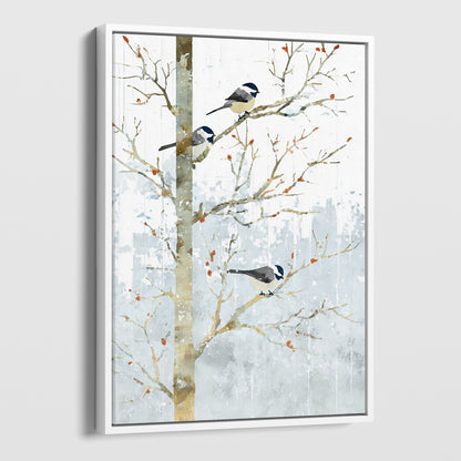 Winter Chickadees Watercolor Art Print