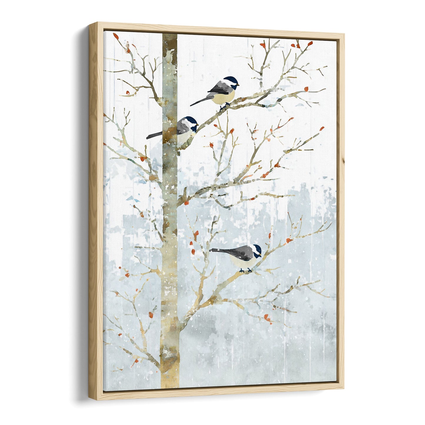 Winter Chickadees Watercolor Art Print