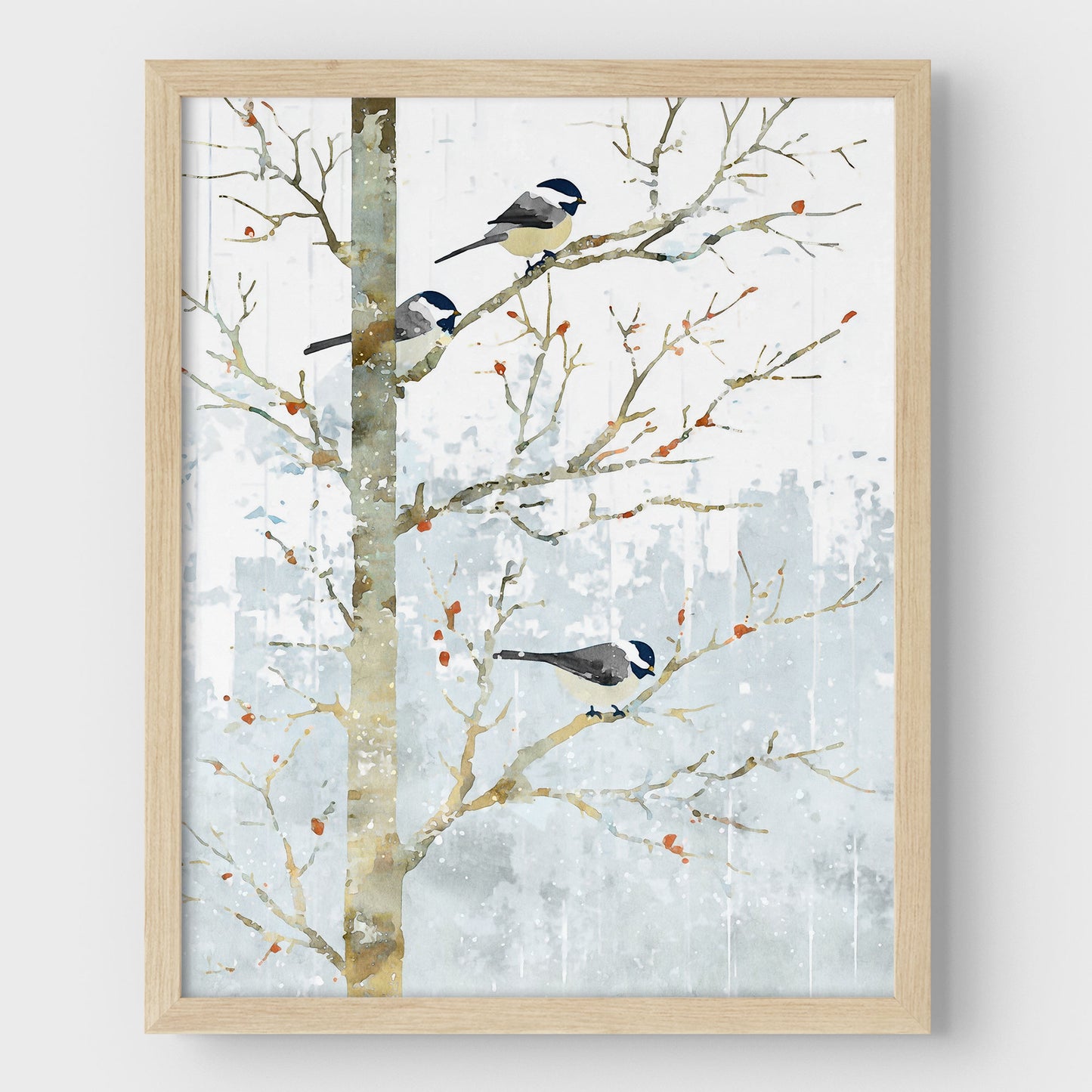 Winter Chickadees Watercolor Art Print
