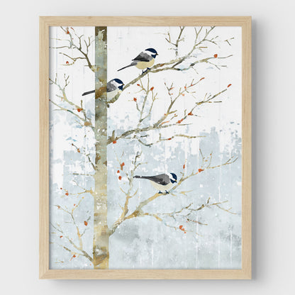 Winter Chickadees Watercolor Art Print