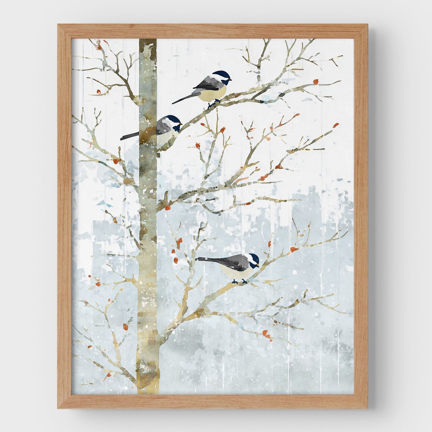 Winter Chickadees Watercolor Art Print