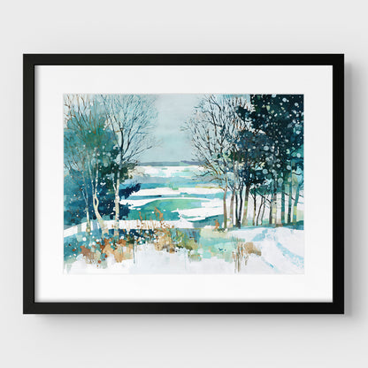 Winter Forest Edge Watercolor Art Print