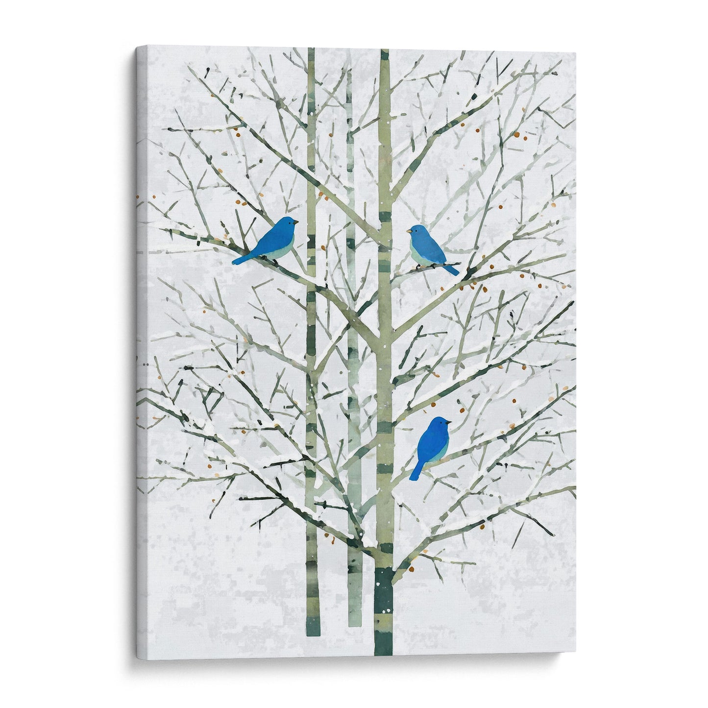 Winter Bluebirds in Birch Trees Watercolor Art Print