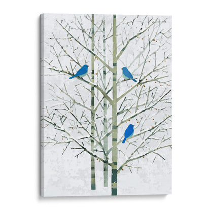 Winter Bluebirds in Birch Trees Watercolor Art Print