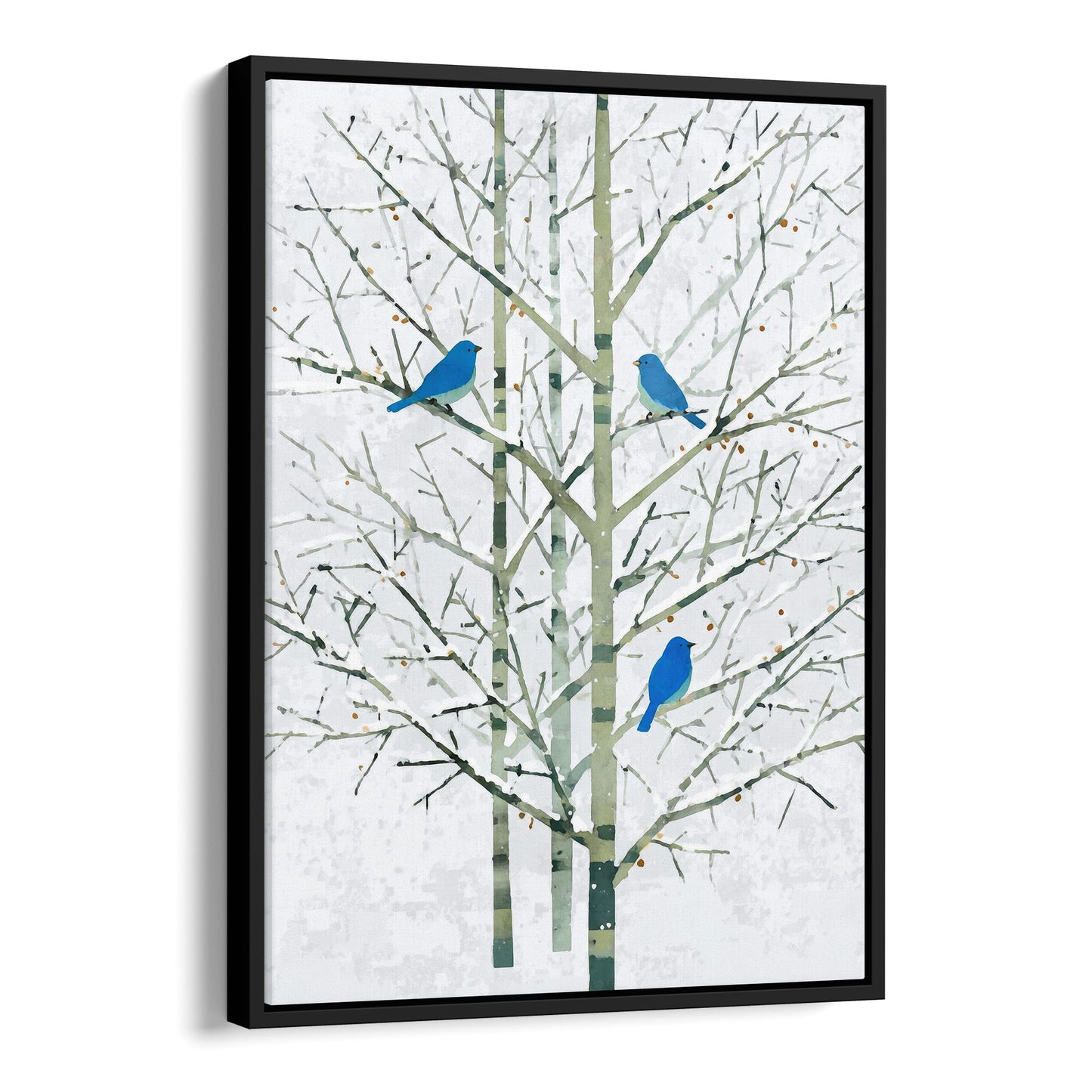 Winter Bluebirds in Birch Trees Watercolor Art Print