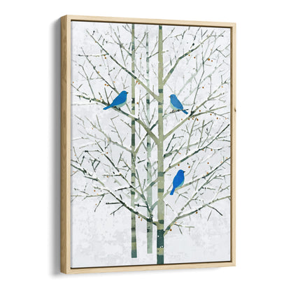 Winter Bluebirds in Birch Trees Watercolor Art Print
