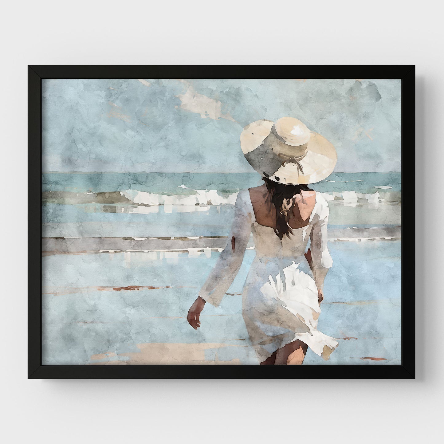 Woman in White at the Beach Print