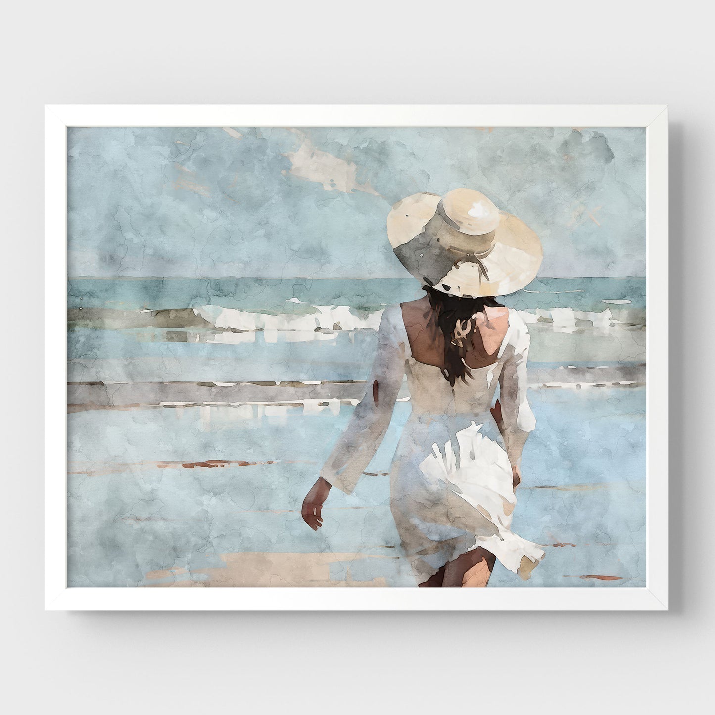 Woman in White at the Beach Print