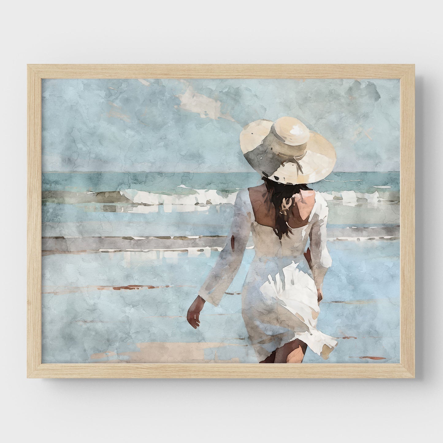 Woman in White at the Beach Print