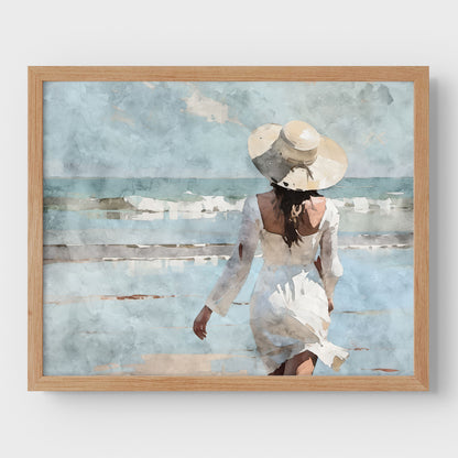 Woman in White at the Beach Print
