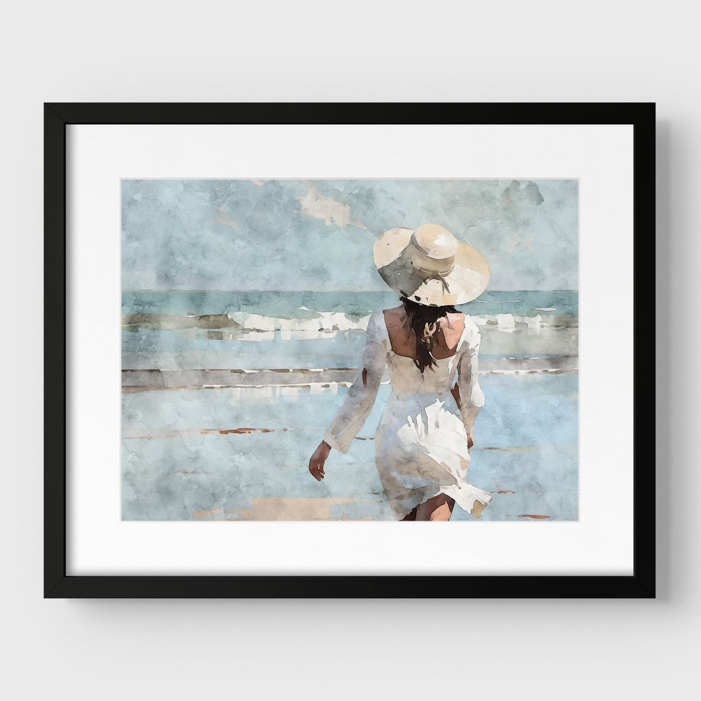 Woman in White at the Beach Print