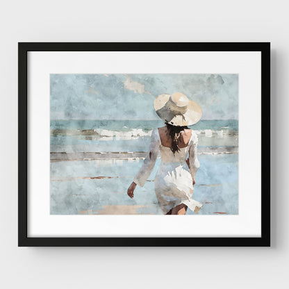 Woman in White at the Beach Print