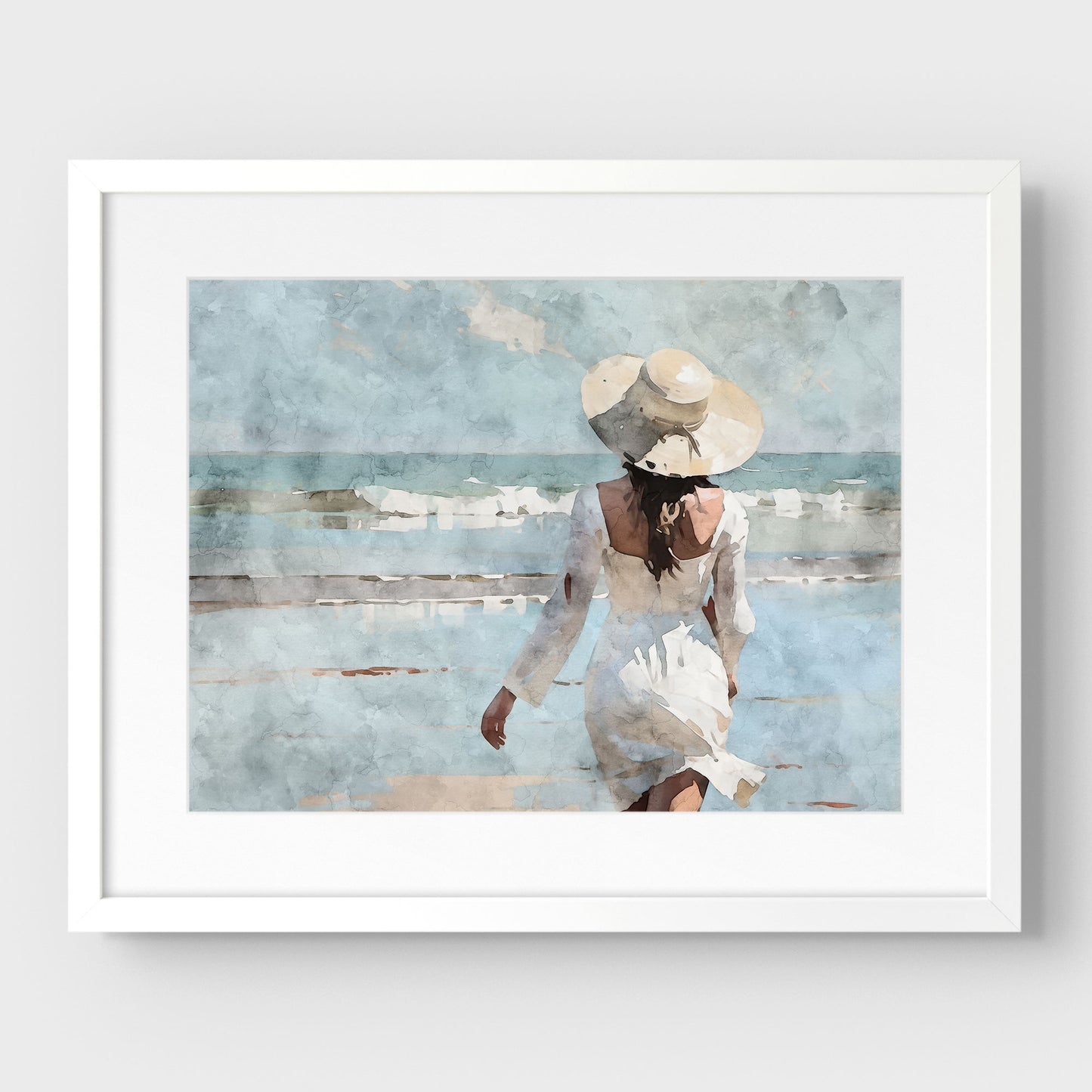 Woman in White at the Beach Print