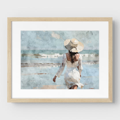 Woman in White at the Beach Print