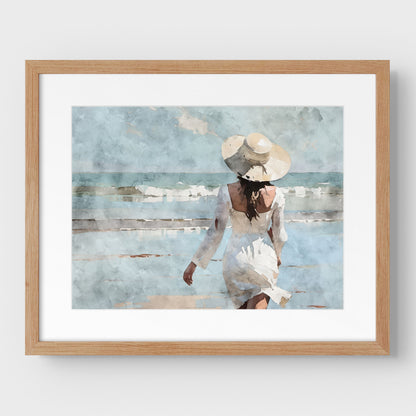 Woman in White at the Beach Print