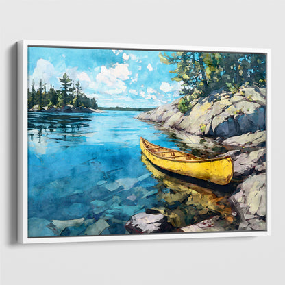 Yellow Canoe Lake Landscape Watercolor Art Print