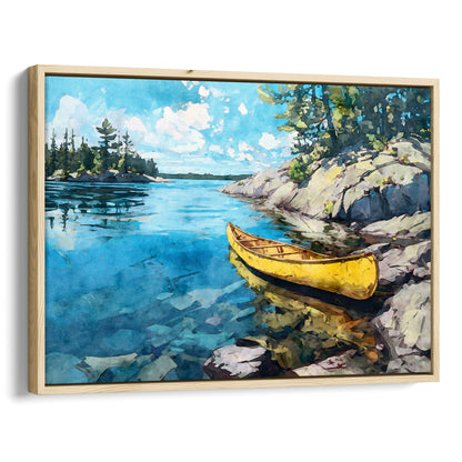 Yellow Canoe Lake Landscape Watercolor Art Print