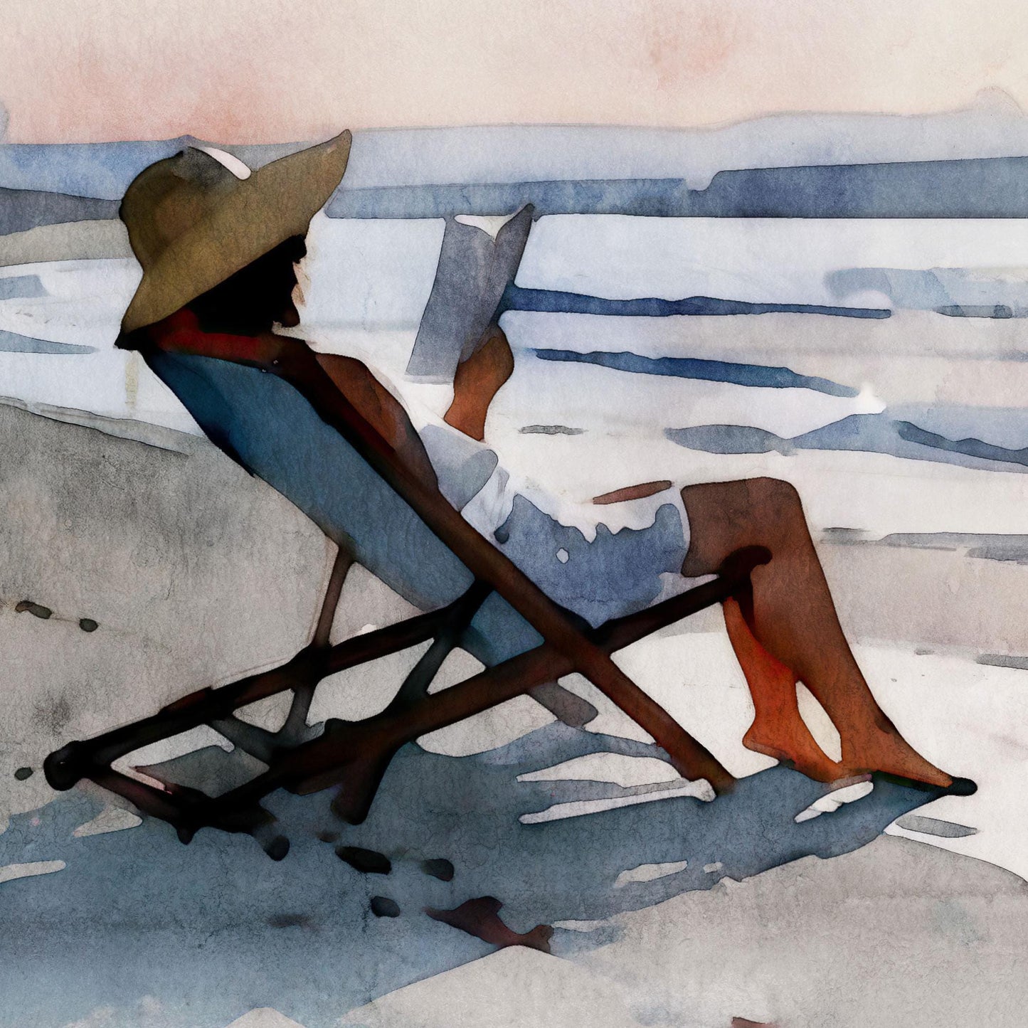 Woman Reading at Sunset Beach Art Print