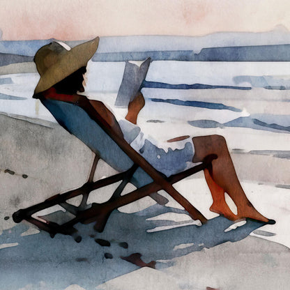 Woman Reading at Sunset Beach Art Print
