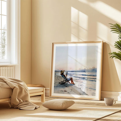 Woman Reading at Sunset Beach Art Print