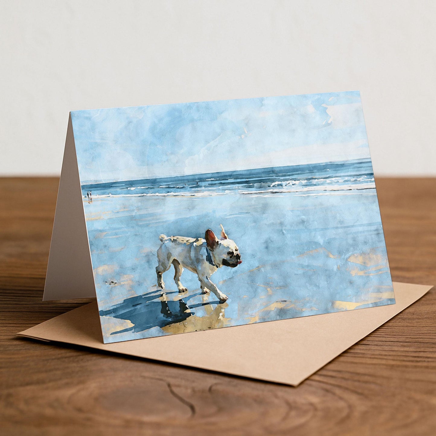 Cream French Bulldog Beach Note Card