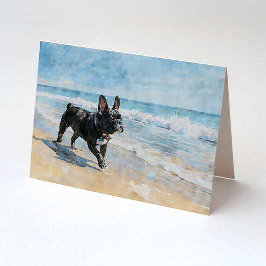 Brindle French Bulldog Beach Note Card